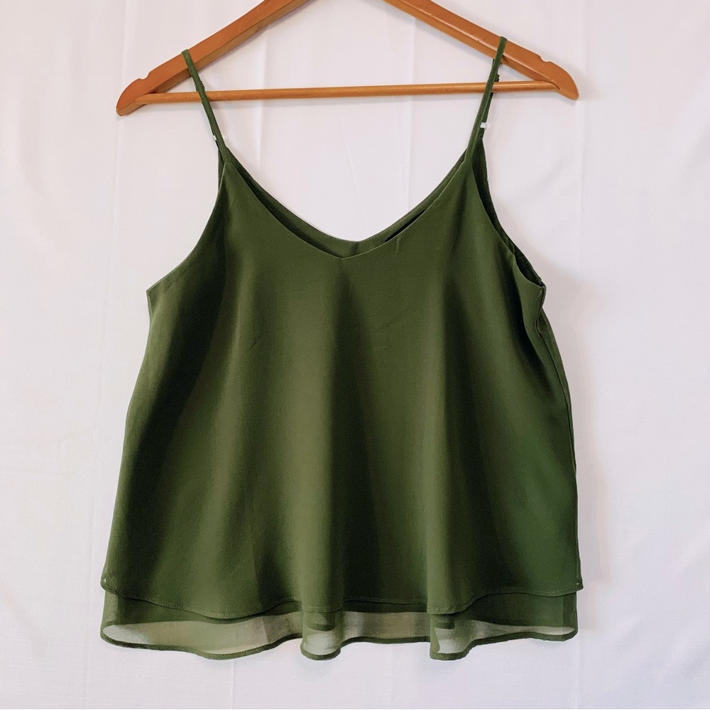 E & M Olive Green Sheer Layered Tank Top Size Small